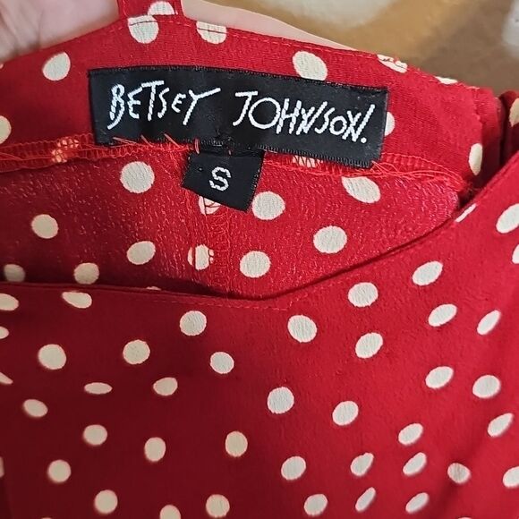 True Vintage Betsey Johnson 90s Red Ivory Polka Dot Wide Leg Crop Jumpsuit Small - Picture 10 of 13